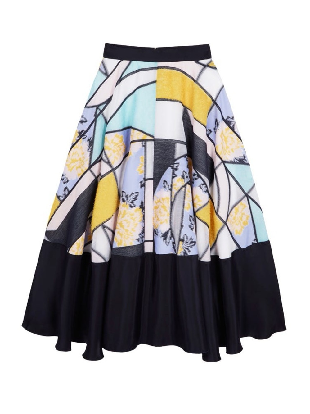 Roksanda Women's Midi Skirt Jacquard Color Block Floral Silk Blend Sz 10 L NEW